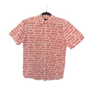 Coca Cola Novelty Print Button Up Shirt Men's M All Over Logo Print